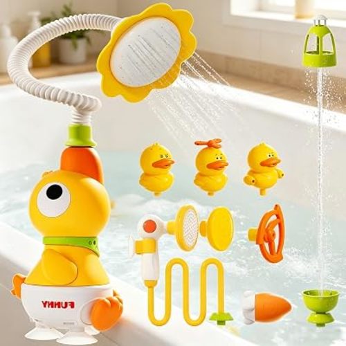 Baby Bath Toys, Baby Bath Shower Head for Bathtub with 4 Adjustable Sprayer, Control the Flow Rinser Babies with 3 Squirting Ducks for Newborns, Toddlers Kids in Bathtub Sink