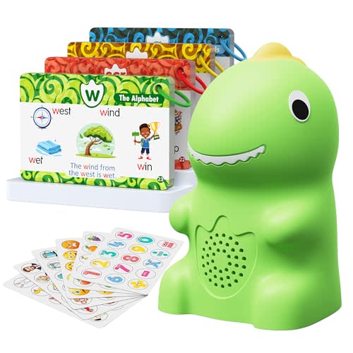 TEKFUN Dinosaur Talking Pen, 73 Phonics Cards, 6 Stickers for Toddlers | Screen-free ABC and 123 learning, American English audio, recording and repeat modes, five volume levels, home and travel