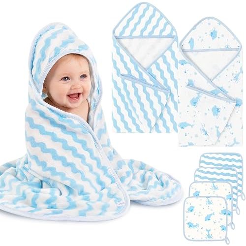 6 Pcs Baby Bath Towel Set Floral & Grid Newborn Bathing Supplies