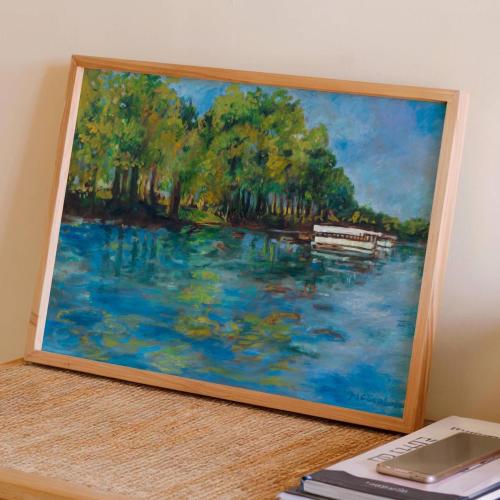 San Marcos Texas Print: Glass Bottom Boat Impressionist Landscape