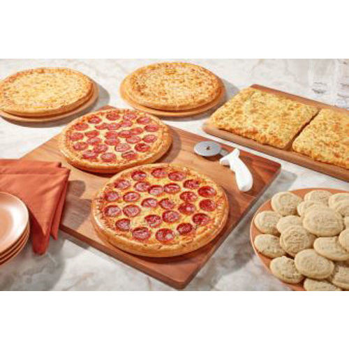 Family favorite bundle! Includes 4 - 12” Pizzas, 2 - 10” Cheese Breads, and 30 cookies.