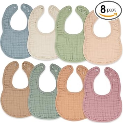 Comfy Cubs Muslin Bibs, Pack of 8 - Cotton Bibs - Multicolor