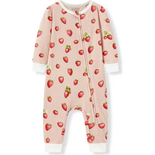 Strawberry Organic Cotton Zipper Pajama - Milkbarn Kids Sleepwear | Maisonette