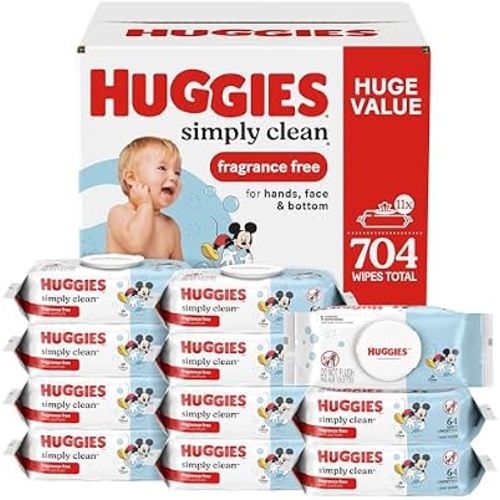 Huggies Simply Clean Baby Wipes, Unscented, 11 Packs, 704 Wipes