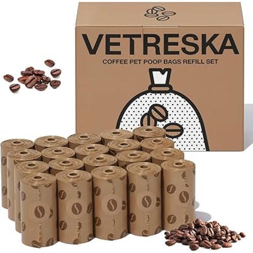 VETRESKA Dog Poop Bags, Coffee Scented Waste Bags, Leak Proof, Extra Thick and Large Dog Pet Bags for Dogs and Cats - 300 Count (20 Refill Rolls)