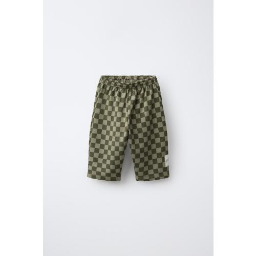 CHECKERBOARD FLEECE PANTS - Mid-green | ZARA United States