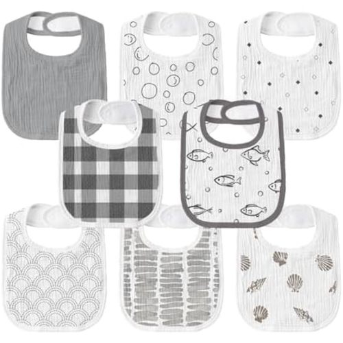Muslin Bibs for Baby Boy Girl, Adjustable Fit for Drooling and Teething