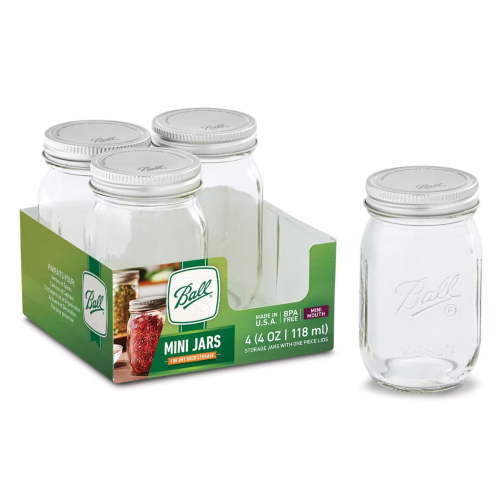 Ball 4 oz Mini Mason Jars with Lids, 4-Pack Glass Spice Jars for Herbs, Favors, and Dry Storage