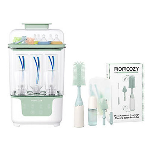 Momcozy 4 in 1 Compact Bottle Sterilizer and Dryer + Push-Press Design Bottle Brush Kit - Green