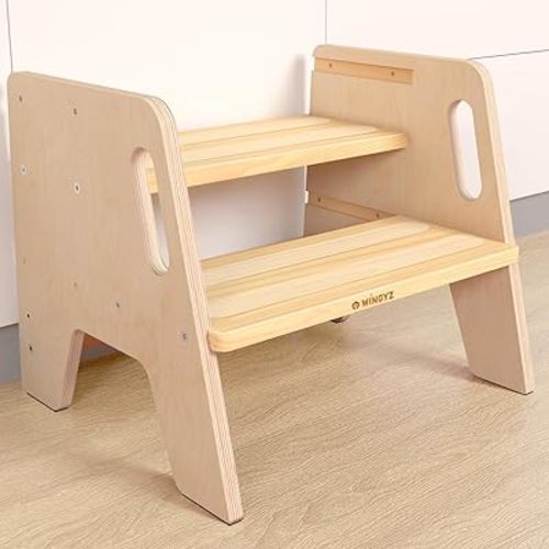 Wingyz Wooden Toddler Step Stool, Adjustable Step stools for Kids with Handles,Durable 3-Level Height Stepstool for Bathroom Sink, Kitchen, Bedroom,Potty Training
