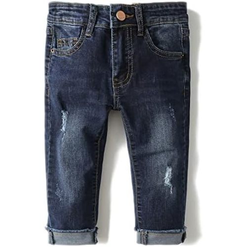 KIDSCOOL SPACE Baby Girl Boy Jeans,Elastic Band Inside with D-Rings Ripped Denim Pants
