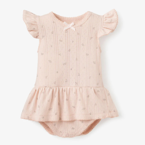 Blush Floral Organic Cotton Pointelle Baby Bubble Romper – Elegant Baby