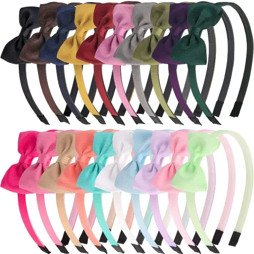 XIMA 20pcs Bows Headbands for Girls,Ribbon Hair Bow with Head bands for Kids Toddlers Children Hair Accessories