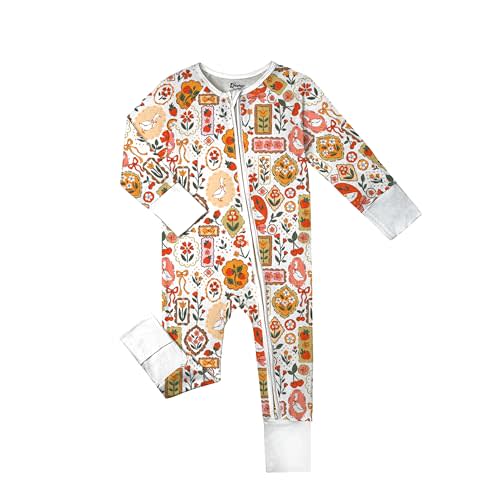 Weiwei Bamboo Viscose Baby Pajamas Convertible Footie Newborn Sleeper for Baby Girl Zipper Onesie 0-24M, 2-Way Zipper, YKK