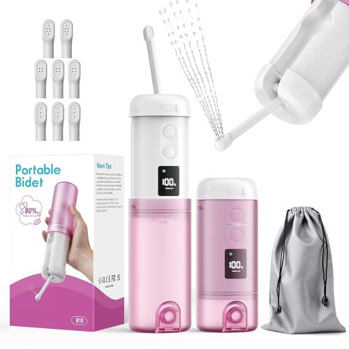 Peri Bottle for Postpartum Care-250mlPortable Bidet for Travel with 5 Sprayer Modes, 2000mAh Rechargeable Electric Bidet with 8 Replaceable Nozzles for Perineal Care & Post-Surgery Care (White purple)