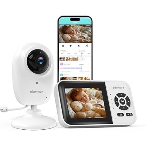 ebemate WiFi Video Baby Monitor,2.8" Display with 1080P Camera,No Glow Night Vision,2-Way Talk & 1500Ft Long Range,WiFi On/Off Cam Baby Monitoring EBS28