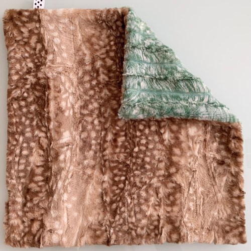 Brown Fawn Baby Minky Lovey Blanket | Hawke Basil Green Luxe Cuddle | Baby & Toddler Boy Minky Lovie Blanket
