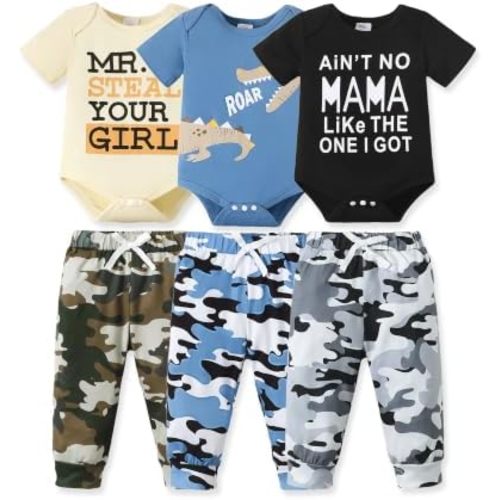 NZRVAWS Newborn Baby Boy Clothes Infant Boy Outfits Romper Pants Set 6 Pcs 0 3 6 9 12 Months