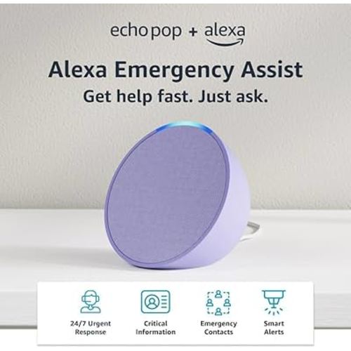 Echo Pop (newest model), Lavendar Bloom, bundle with Alexa Emergency Assist (monthly auto-renewal subscription)
