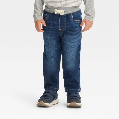 Toddler Boys' Pull-On Straight Fit Jeans - Cat & Jack™ Blue Denim 3T: Midweight, Elastic Waistband