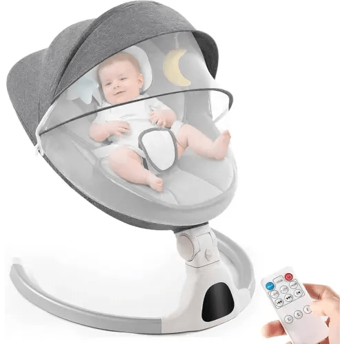 Baby Swing for Infants,Comfort Cradling Baby Rocker Portable Newborn Swing with Music/Remote Control/Timing Function,Grey