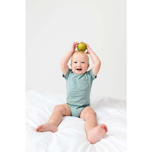 Baby Solid Teal Prayer Pocket Bodysuit Cotton | Short Sleeve – Holy Pals