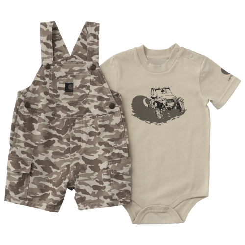 Carhartt Off-Road Graphic Short-Sleeve Bodysuit and Camo Shortalls 2-Piece Set for Babies