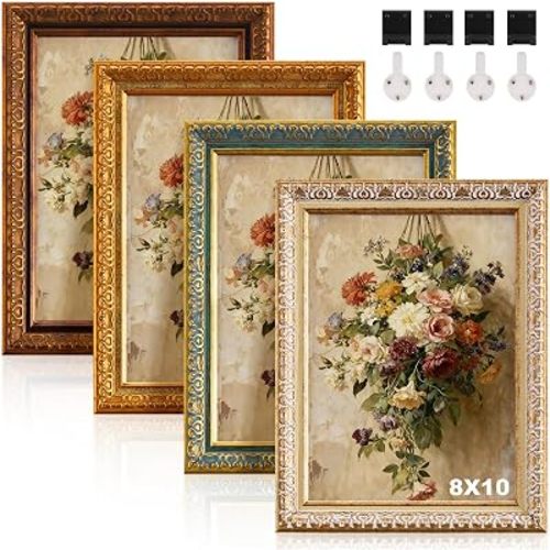 4 Pack 8 x 10 Ornate Vintage Picture Frame Sets, Mixed Colors