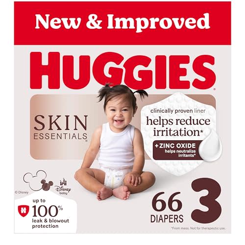 Huggies Size 3 Diapers, Skin Essentials Baby Diapers, Size 3 (16-28 lbs), 66 Count, Packaging May Vary
