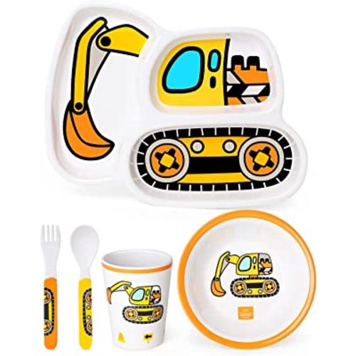 Lehoo Castle Kids Plates and Bowls Sets, Kids Dinnerware Set Includes Plate, Bowl, Cup and Tableware, Made of Durable Material, Perfect for Child, Toddler Utensils Self Feeding (5 Piece Construction)