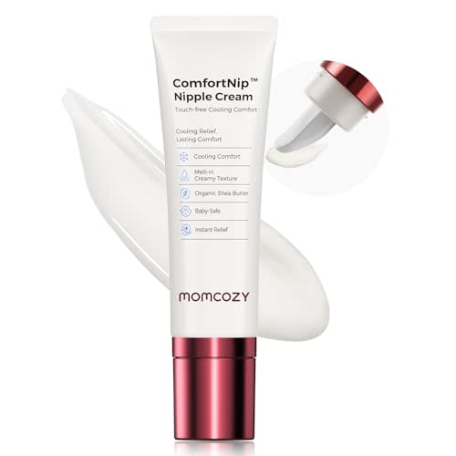 Momcozy ComfortNip Cooling Comfort & Touch Free Nipple Cream, Nipple Cream for Breastfeeding, Instant Relief, Plant-Based Formula, Newborn Essentials with Cooling Ceramic Applicator, 1.76oz