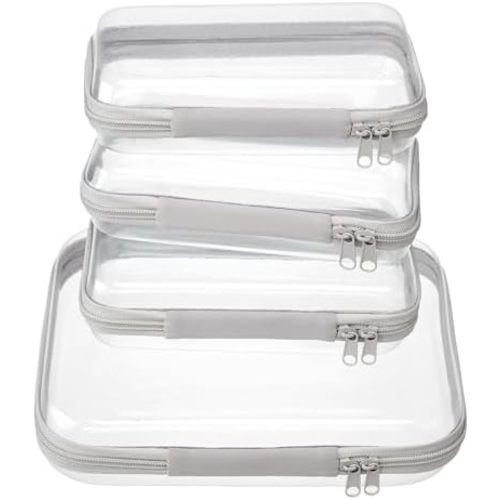 4 pcs Clear Zipper Pouches,Hard Shell Zipper Case, Toiletry Bag for Travel, CLear Diaper Bag, Toiletry Pouch, Travel Organizer, Cosmetic Bag,Toy Storage Bins (M+3S), Gray, M+3S, M+3s