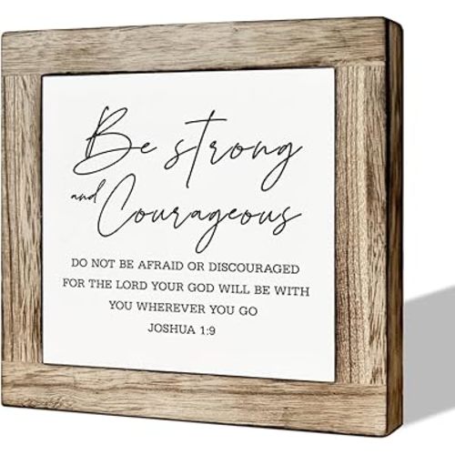 Gkwa Bible Verse Joshua 1:9 Sign, Pine Wood, 5.9 x 5.9 x 0.7 inches, Rustic Design, Decorative Signage for Living Room, Bedroom, Kids Room Decor, Graduation Gift