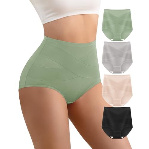 Women's Cotton Underwear High Waisted Post Partum Soft Panties 4 Pack | Gentle Tummy Control Underwear, Breathable Cotton Full Coverage Briefs, Multicolor, for Home Sleep & Daily Wear, Postpartum