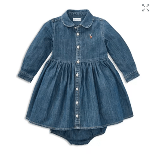 Ralph Lauren Girls' Long Sleeve Denim Dress & Bloomers Set - Baby