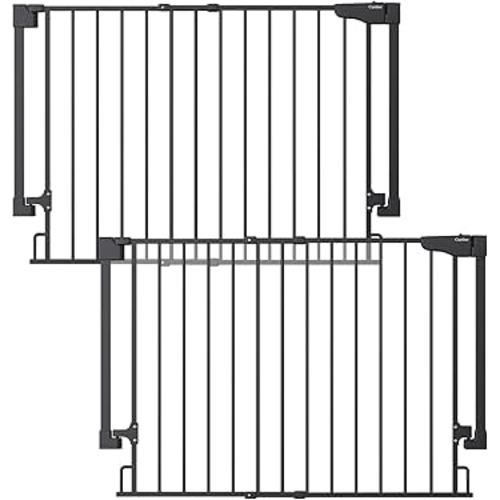 Cumbor 2 Pack 29.2-43" No Bottom Bar Baby Gate for Stairs, 2-in-1 Auto Close Dog Gate Indoor, Hardware Mounted Pet Gate for Doorways with Large Walk Thru Door, Child-Proof Safety Gate for Kids (Black)
