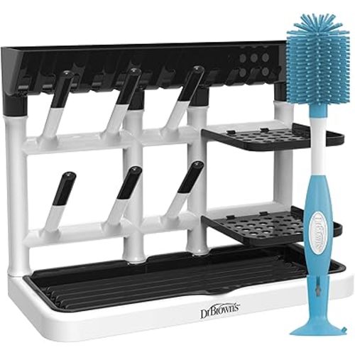 Dr. Brown's Baby Bottle Drying Tower, Stand-Up Drying Rack with Soft Touch No Scratch Baby Bottle Cleaning Brush, Blue