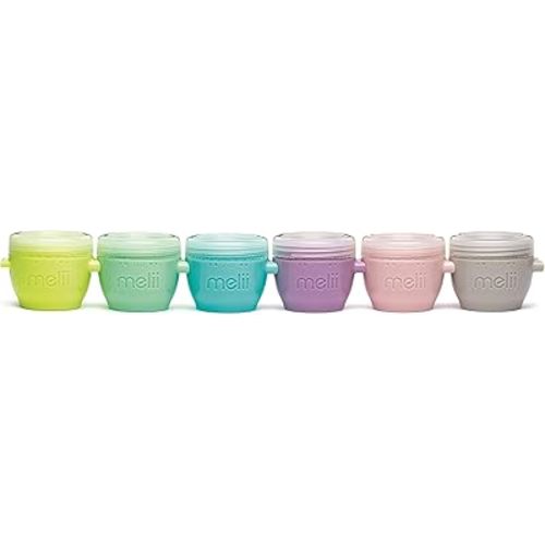 melii Snap & Go Baby Food Storage Containers | 6 Pack 2 oz, Stackable Snack Containers with Airtight Lids, BPA-Free, Reusable Cups for Purees, Meal Prep & On-the-Go