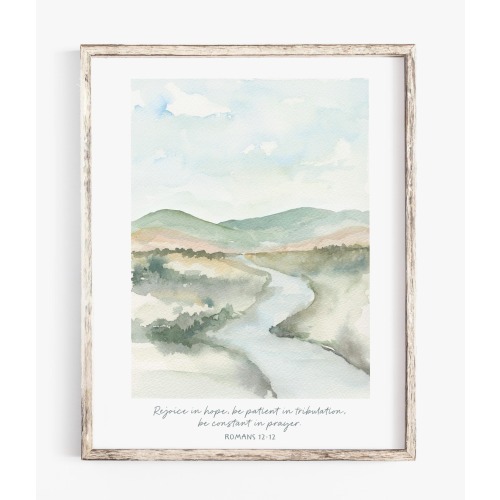 Romans 12:12 Watercolor Art Print | Christian Scripture, Landscape