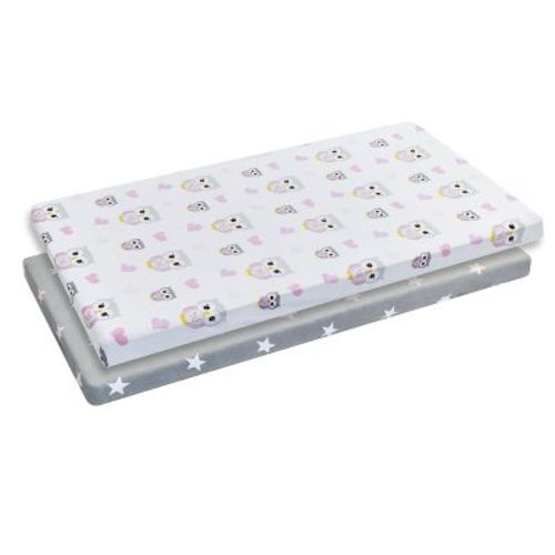 Everyday Kids 2 Pack Baby Girl Cradle Sheets – 100% Cotton Jersey Knit – Soft, Breathable – Owl/Heart & Star Designs in Pink, Gray, Purple