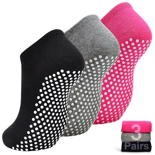 SkiBeaut Yoga Grips Non Slip Socks 3 Pairs Pilates Anti Skid Grippers Grippy Ballet Barre Socks for Women
