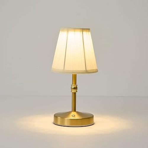 5w Led Cordless Mini Lamps,3000 mah Battery Operated Lamp,3 Color Temperature Dimmable Table Lamp,Gold Rechargeable Table Lamp Fabric,Aesthetic Small kitchen Lamp for Counter,Restaurant,Bar,H9.8"