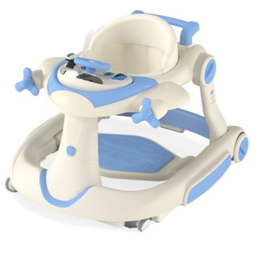 Kinder King 5-in-1 Baby Activity Walker, Convertible Push & Sit-in Walker with Adjustable Height, Foldable, Stable Design, Blue