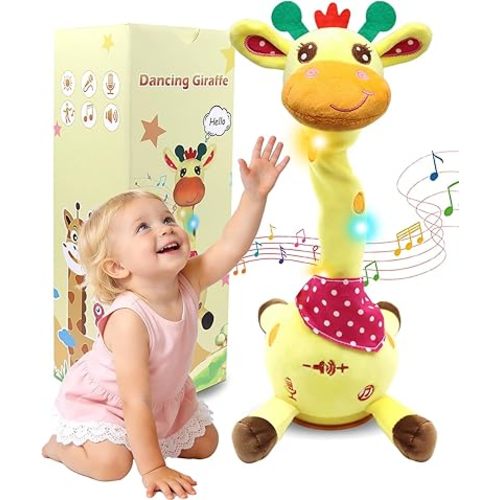 Pbooo Dancing Talking Giraffe Toy, Stuffed Animal Repeats What You Say, Electronic Musical Plush with Glowing Light, Interactive Baby Toys Gifts for Toddlers Kids Boys Girls 1 2 3 Years Old