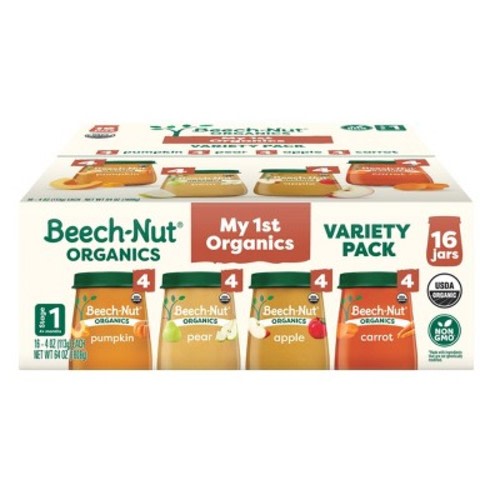 Beech-Nut Organics Jars Stage 1 Baby Food Variety Pack - 4oz/16ct