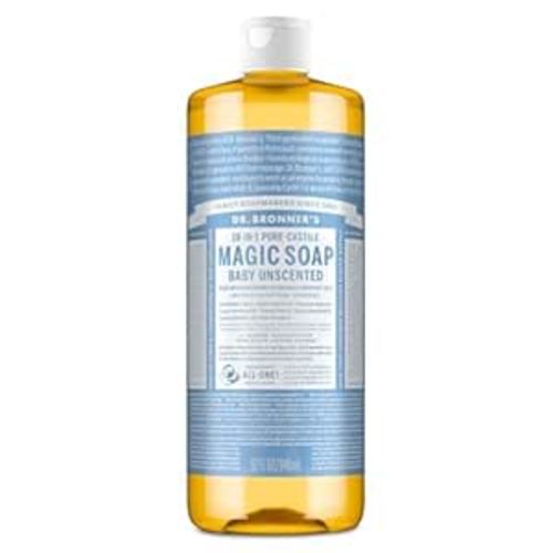 Dr. Bronner's Pure-Castile Magic Soap Liquid (Baby Unscented, 32 Ounce) – Made with Regenerative Organic Certified Oils – For Sensitive Skin, Babies, Face, Hair, Laundry, Dishes, Hand Soap & Body Wash