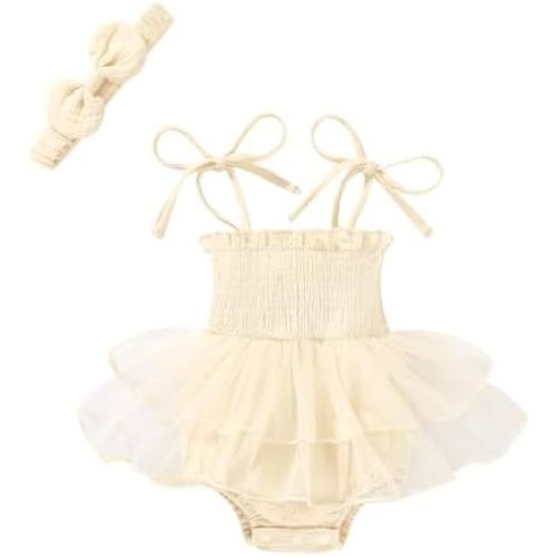 Happy Town Toddler Baby Girl Summer Clothes Infant Sleeveless Tulle Romper Dress with Headband Newborn Jumpsuit Outfits