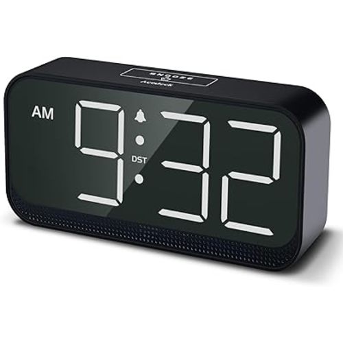 Battery Operated Digital Clock: Cordless Small Alarm Clock for Bedroom Travel - Large Numbers 4 Dimmers for All Ages White Digits