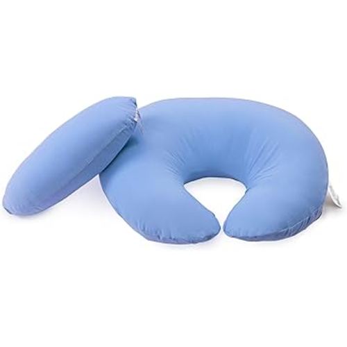 Dr. Mama's Organics Nursing Pillow with Lumbar Support - Ergonomic Design Helps Relieve Back Pain and Arm Fatigue - for Bottle and Breastfeeding - Removable Organic Cotton Cover - (Blue)