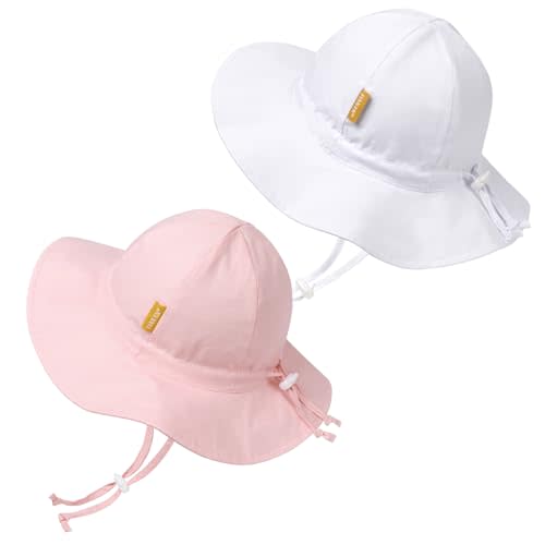 Baby Girl Sun Hat with UPF 50+ Outdoor Adjustable Toddler Beach Hat with Wide Brim Bucket Hats for Kids